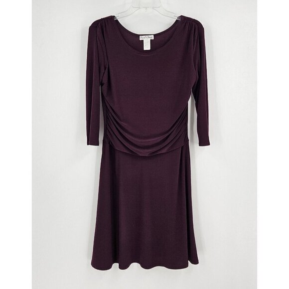Dana Point Womens Sz M Fit & Flare Maroon Dress Draping Ruched Front 3/4 Sleeve - Picture 1 of 4